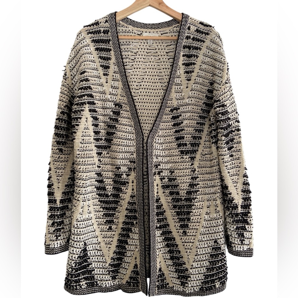 Lucky Brand Chevron Cardigan Sweater Jacket Longline Chunky Boho Southwestern M